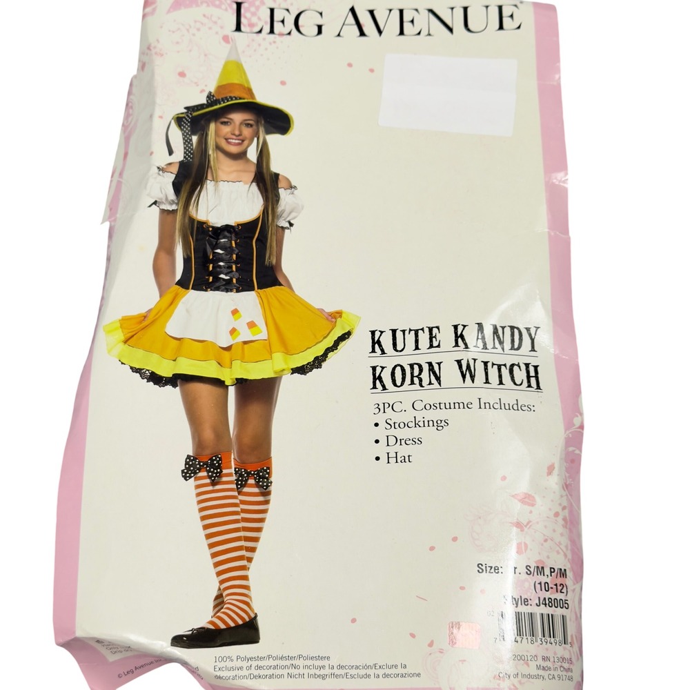 Leg Avenue Candy Corn Witch Costume Women SM Orange Striped Stockings Halloween